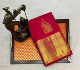 Lipstick Red Kanjivaram Saree With Broad Zari Border - MIRASILKS Lipstick Red Kanjivaram Saree With Broad Zari Border